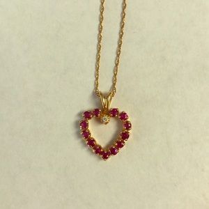 Ruby and Diamond Pendant Necklace w 14k Gold Chain